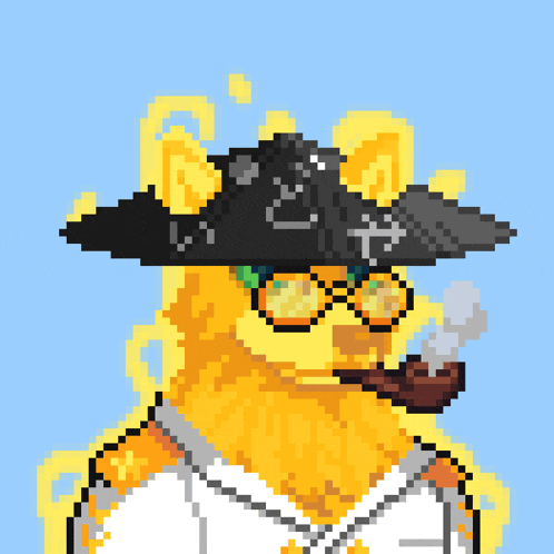 a pixel art of a cat wearing a pirate hat