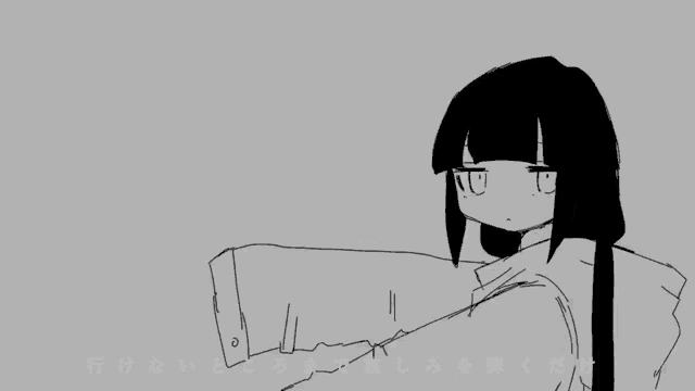 a black and white drawing of a girl with chinese writing on it