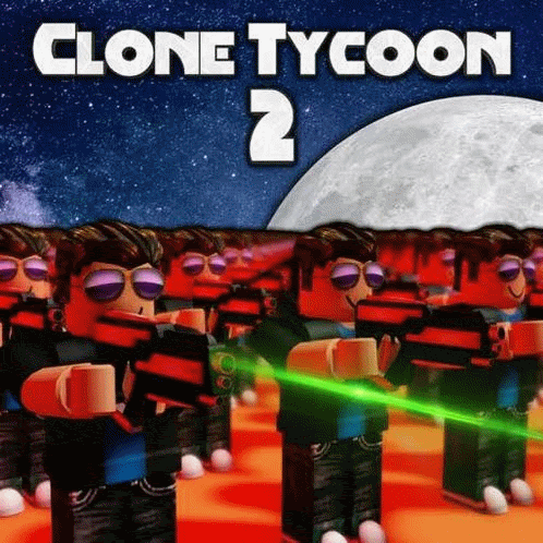a clone tycoon 2 poster with a bunch of clones holding guns and sunglasses .