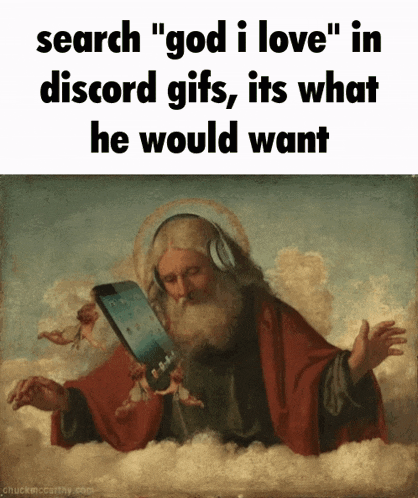 a painting of god wearing headphones and holding a phone