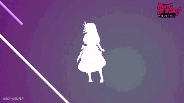 a purple background with a silhouette of a girl and the words bang dream film live