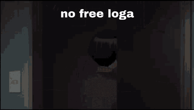 a person is standing in a dark room with the words `` no free loga '' written on the screen .