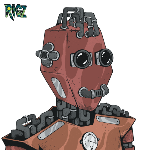 a cartoon drawing of a robot with the word rigz on the bottom right