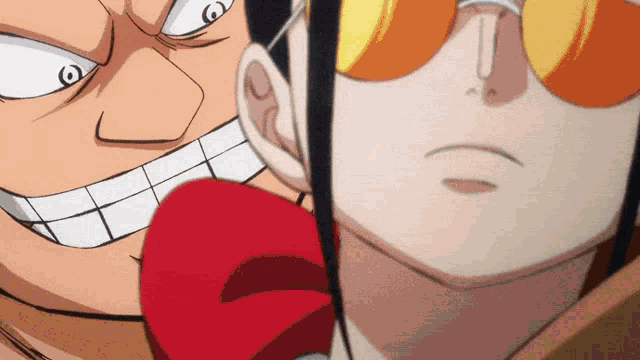 a close up of a cartoon character 's face with sunglasses