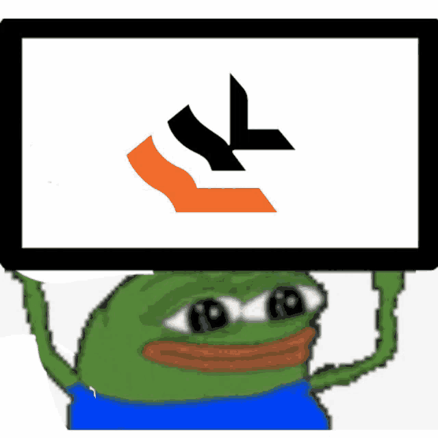 a green frog is holding up a sign with an arrow pointing to the left
