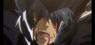 a close up of a person 's face with blood coming out of his mouth .