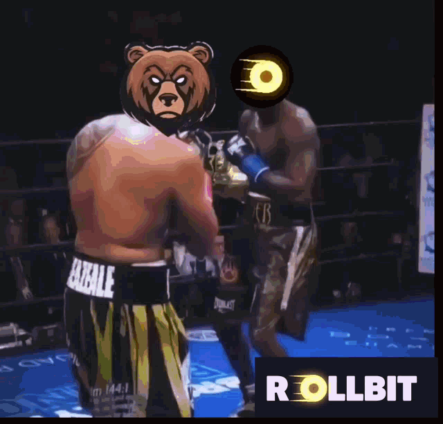a cartoon of a bear holding a record with the words rollbit below it