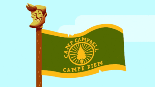 a green and yellow banner with camp campbell campe diem written on it