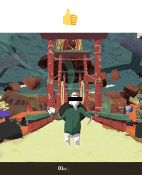 a cartoon character giving a thumbs up in front of a temple