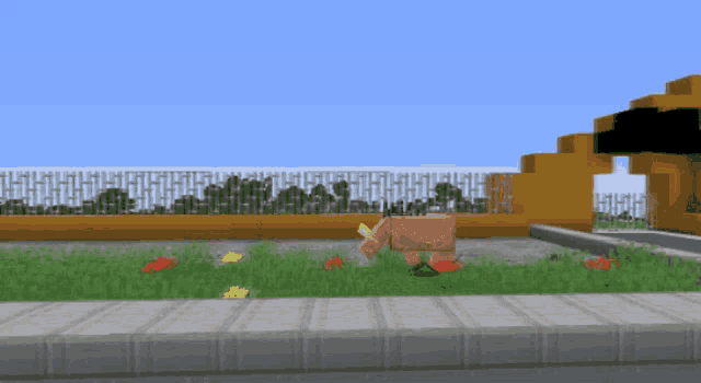 a cow walking down a sidewalk in a minecraft world