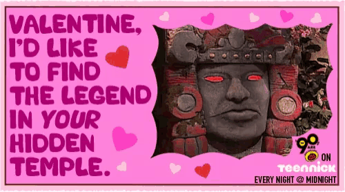 a valentine 's day card from teennick shows a statue of a man