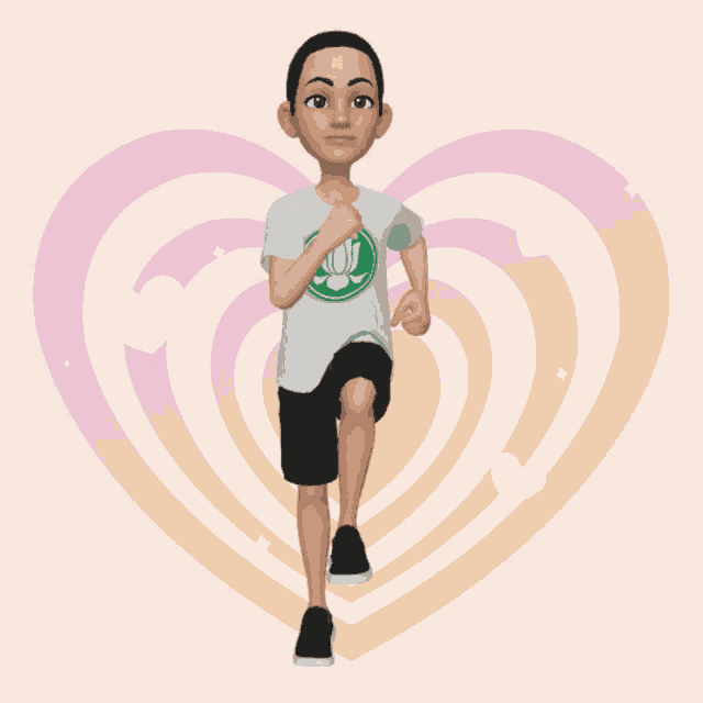 a cartoon character wearing a white shirt with a green lotus on it