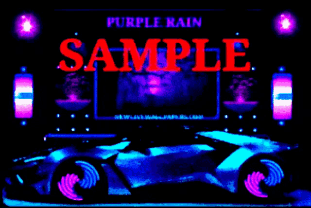purple rain sample is displayed above a purple car