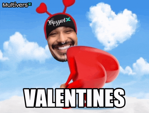 a valentine 's day greeting card with a man in a red suit