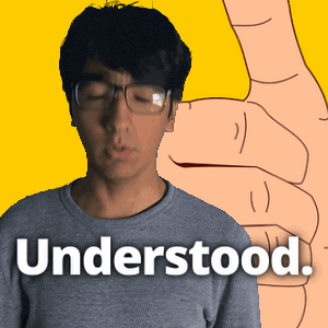 a man wearing glasses is giving a thumbs up with the words understood behind him