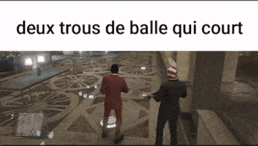 a screenshot of a video game with the words " deux trous de balle qui court " at the top