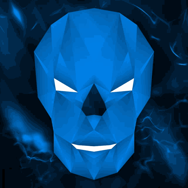a blue skull with a smile on it 's face