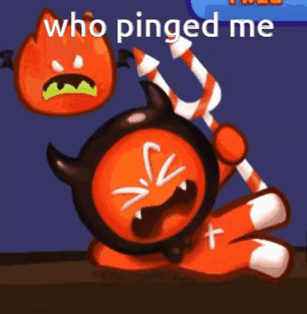 a cartoon of a devil holding a candy cane and the words who pinged me