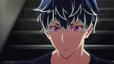 a close up of a anime character with blue hair
