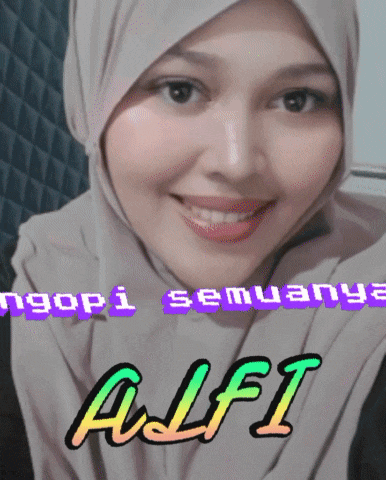 a woman wearing a hijab is smiling with the name alfi above her
