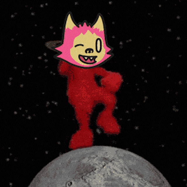 a cartoon of a cat with a planet on its head