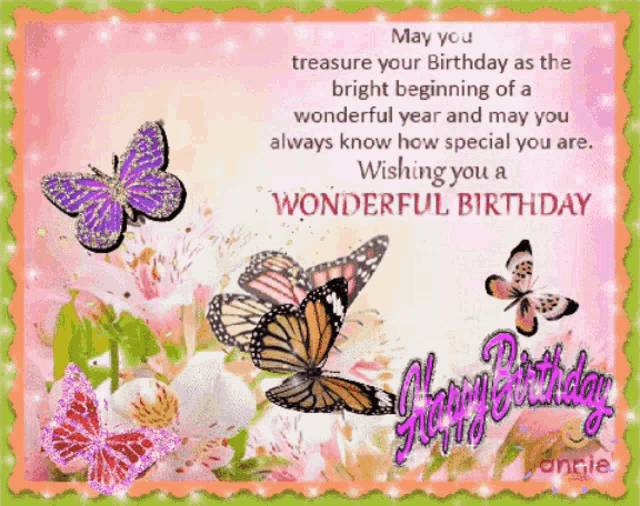 a happy birthday card with butterflies on it