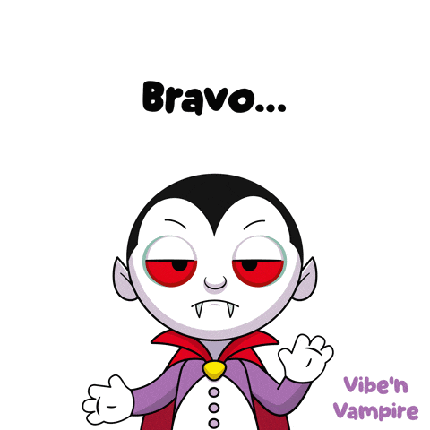 a cartoon of a vampire that says bravo on the bottom