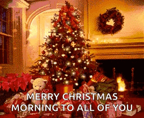 a merry christmas morning to all of you with a christmas tree and gifts