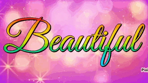 the word beautiful is written in rainbow colors