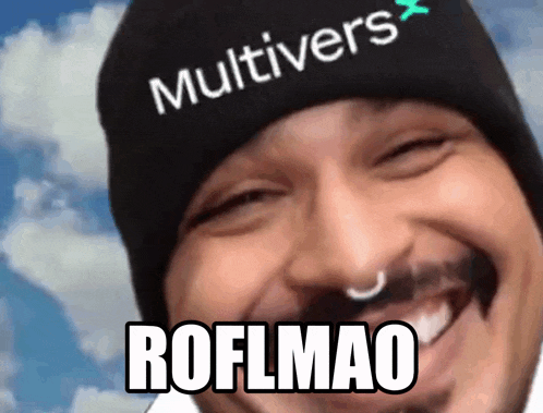 a man wearing a hat that says multivers is smiling