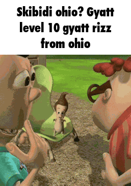 a cartoon of jimmy neutron with the words skibidi ohio ? gyatt level 10 gyatt rizz from ohio