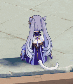 a cartoon character with purple hair and cat ears