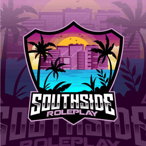 a logo for southside roleplay with palm trees and buildings