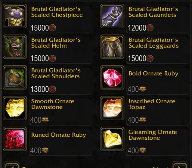 a screenshot of a game that says " brutal gladiator 's scaled chestpiece "