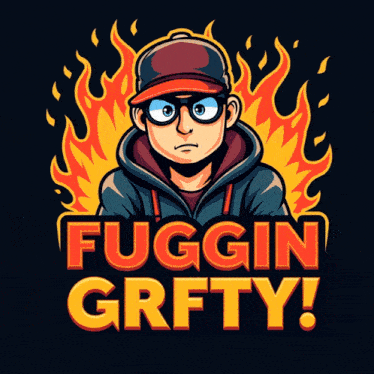 a cartoon of a man with the words fuggin grfty