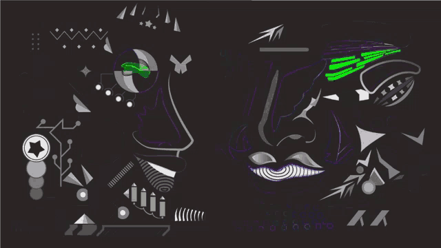 a black background with a drawing of a face and the letter y