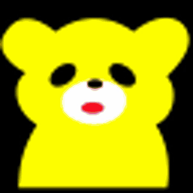 a yellow teddy bear with a red tie and a pink exclamation point .