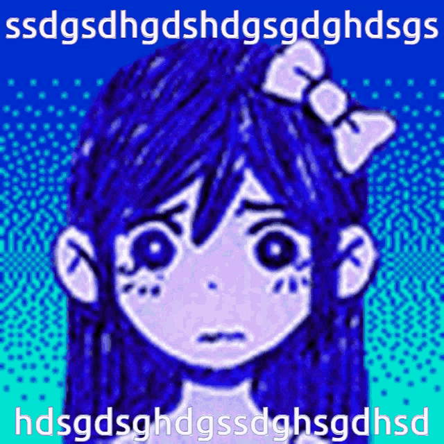 a picture of a girl with blue hair and a bow on her head