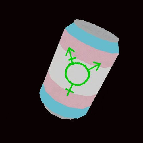 a can of soda with a green transgender symbol on it