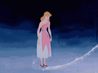 a cartoon of cinderella in a pink dress standing in the snow