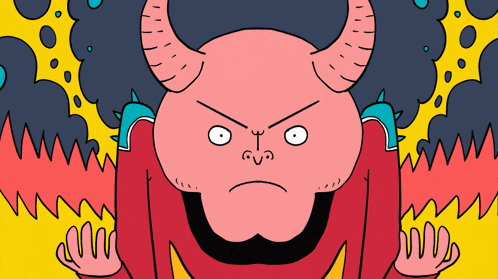 a cartoon drawing of a devil with horns and spikes on his shoulders