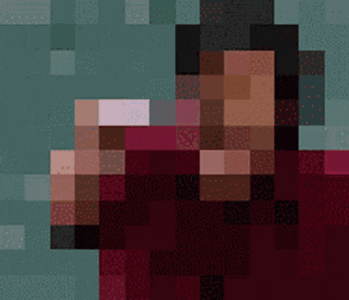 a pixelated image of a person with a red shirt