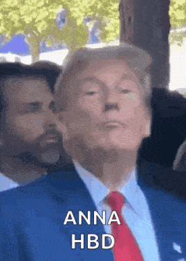 a man in a suit and tie says anna hbd on his face