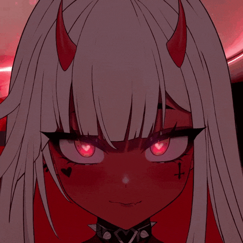 a girl with horns has a cross tattoo on her forehead