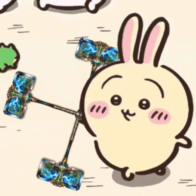 a cartoon rabbit is spinning a wheel with a propeller .