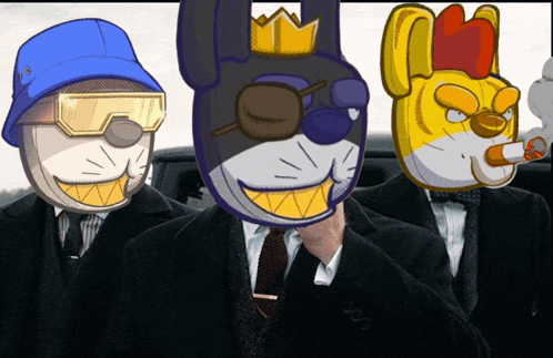 a group of cartoon characters in suits and hats