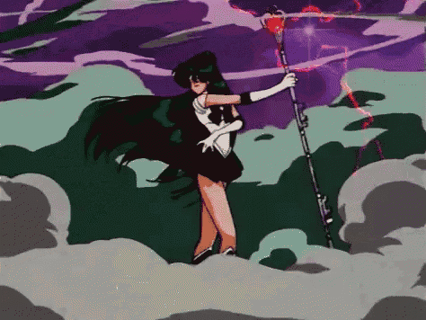 a cartoon of a woman holding a wand in a cloudy area