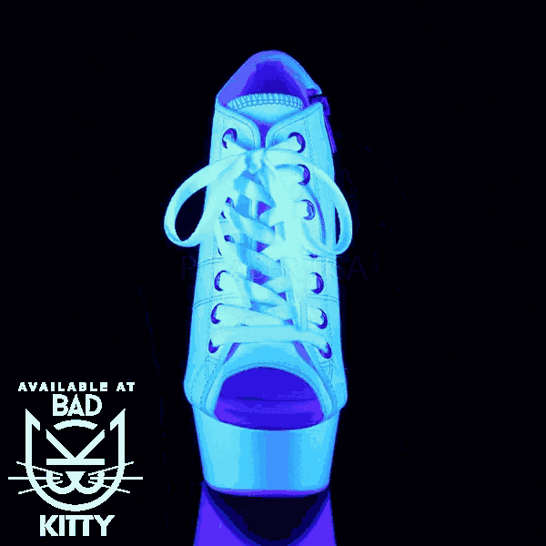 a glow in the dark shoe with the words available at bad kitty