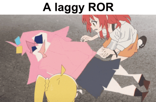 a cartoon of a girl kneeling next to a girl laying on the ground with the words a laggy ror below it