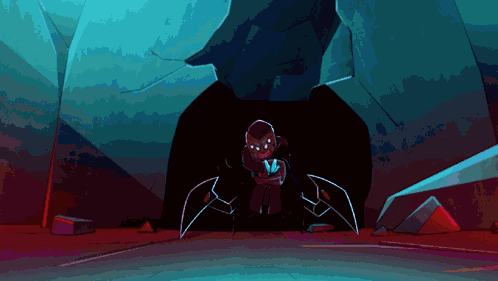 a pixel art drawing of a man sitting in a cave